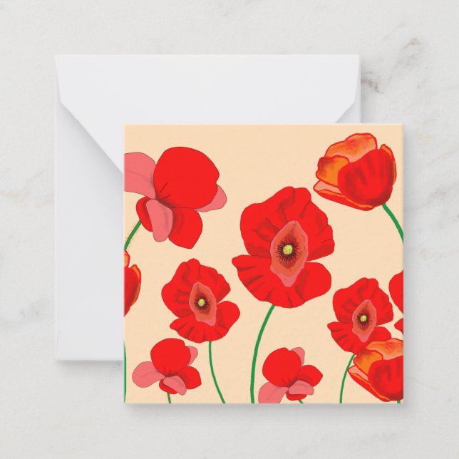 Rote Mohnblumen Mitteilungskarte (Vorderseite)
