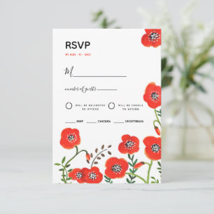 Rote Mohnblumen moderne florale Hochzeits einladun RSVP Karte