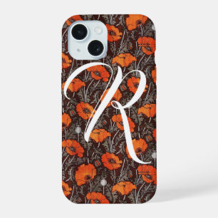 ROTE MOHNBLUMEN Mohn Blumen Blavk Weiße Monogramm iPhone 15 Hülle