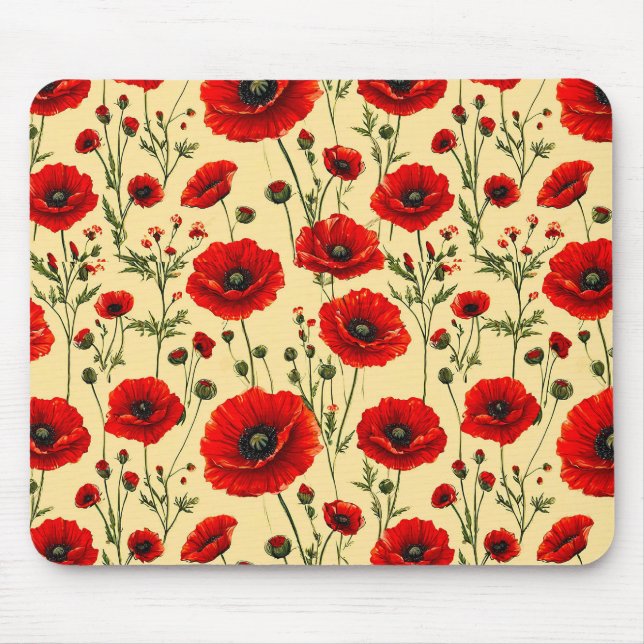 Rote Mohnblumen Muster Mousepad (Vorne)