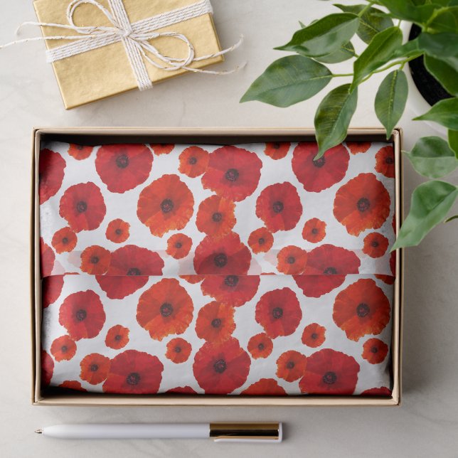 Rote Mohnblumen Muster Seidenpapier (Geschenk)