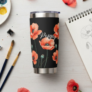 Rote Mohnblumen Name Floral Thermobecher für Wein