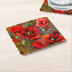 Rote Mohnblumen-Papieruntersetzer Untersetzer