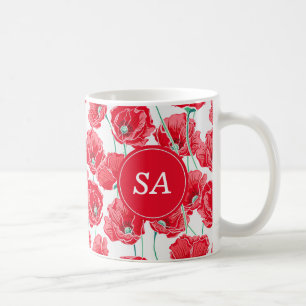 Rote Mohnblumen Rückkehr zur Schule Wohnheim Essen Tasse