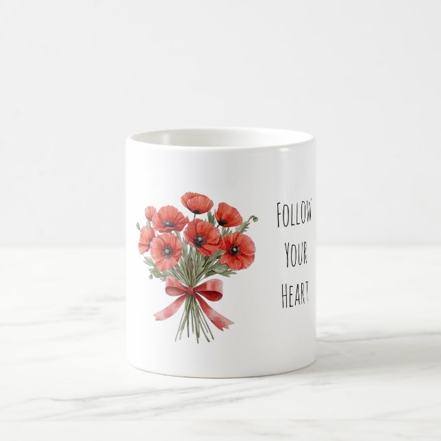 Rote Mohnblumen-Schleife Kaffeetasse (Mittel)