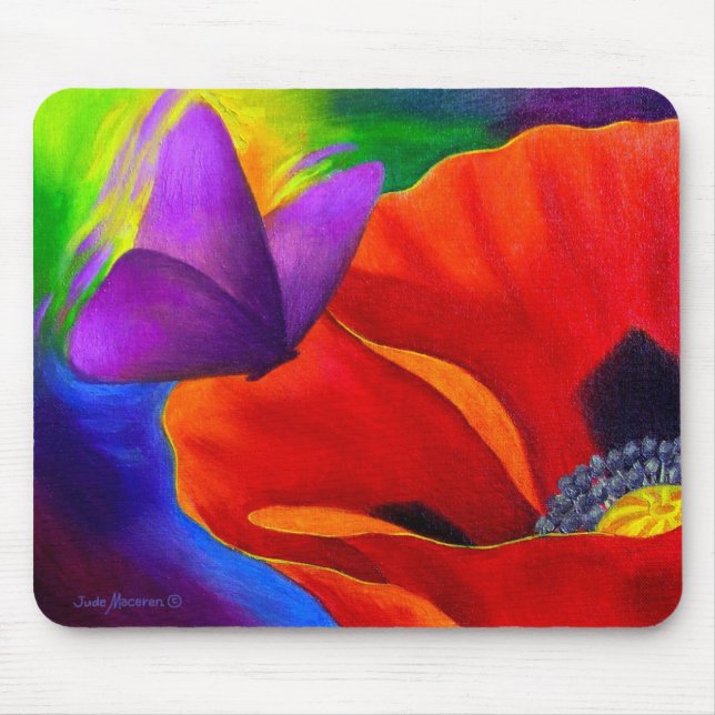 Rote Mohnblumen-Schmetterlings-Malerei-Kunst - Mousepad (Vorne)