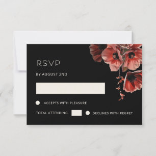 Rote Mohnblumen schwarze Floral RSVP Karte