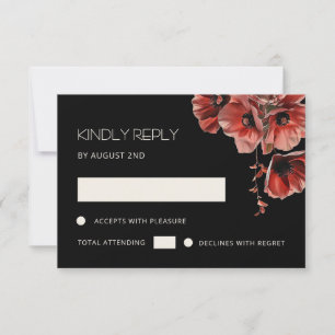 Rote Mohnblumen schwarze Floral RSVP Karte