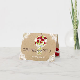 Rote Mohnblumen-Spitze-Kraftpapier-rustikale Dankeskarte