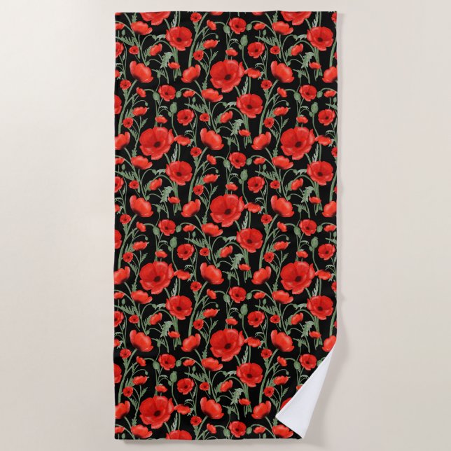 Rote Mohnblumen Strandtuch (Vorderseite)