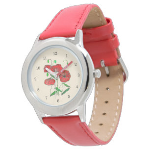 Rote Mohnblumen-Uhr Armbanduhr