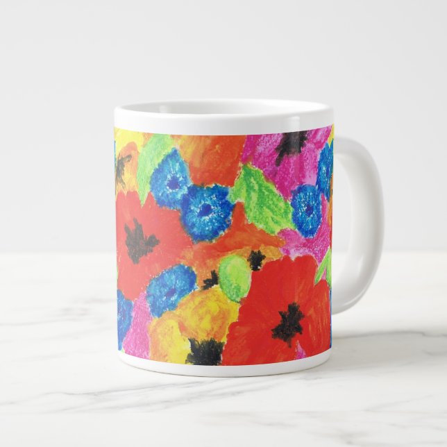 Rote Mohnblumen-und blaue Cornflowers-Blumenmuster Jumbo-Tasse (Vorderseite Rechts)