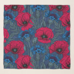 Rote Mohnblumen und blaue Maisblumen auf blau Schal<br><div class="desc">Handgezeichnetes Vektormuster mit roten Mohnblumen und blauen Maisblumen</div>
