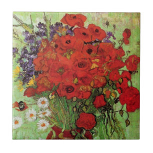 Rote Mohnblumen-und Gänseblümchen-Fliese Van Gogh Fliese