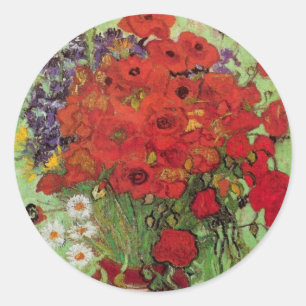 Rote Mohnblumen und Gänseblümchen von Vincent van Runder Aufkleber