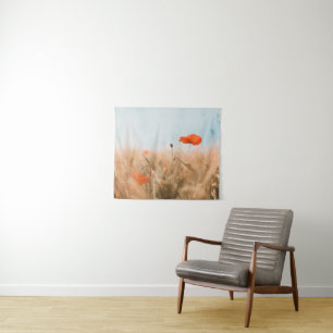 Rote Mohnblumen und Goldgerste Wandteppich