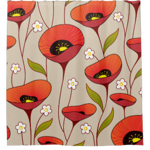 Rote Mohnblumen verurteilen Girly mit BlumenRetro Duschvorhang