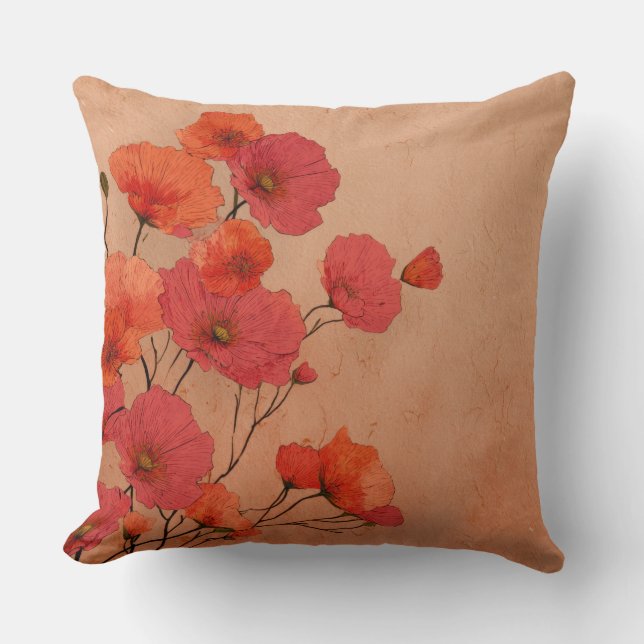 Rote Mohnblumen & Vintage  Kissen (Vorderseite)