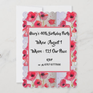 Rote Mohnblüte 40. Geburtstag Einladung