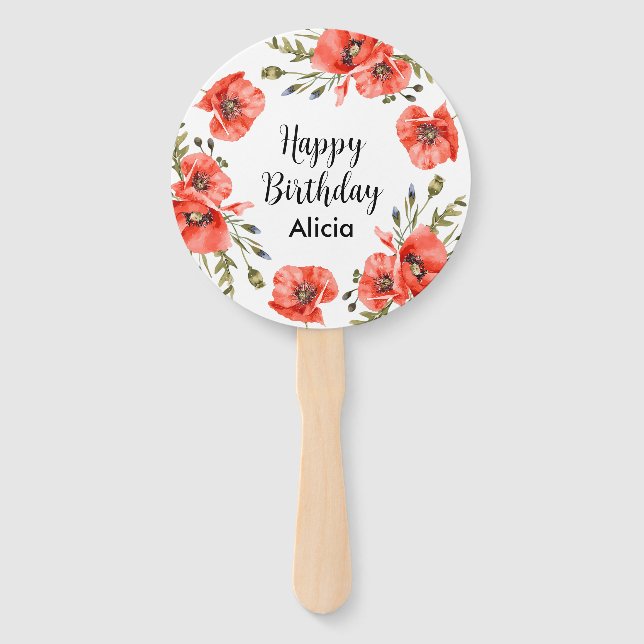 Rote Mohnblüte 50. Geburtstag Fächer (Vorderseite)