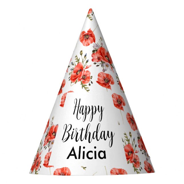 Rote Mohnblüte 50. Geburtstag Partyhütchen (Vorderseite)