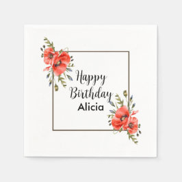 Rote Mohnblüte 50. Geburtstag Serviette