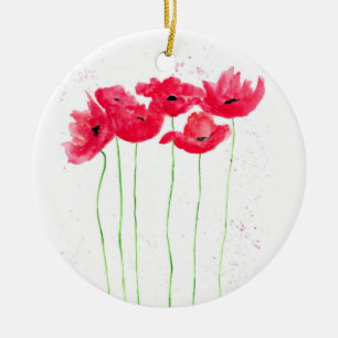 Rote Mohnblüten Blume Aquarell Keramik Ornament