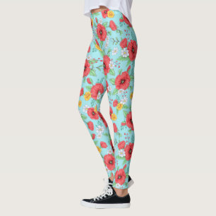 Rote Mohnblüten und Gänse Leggings