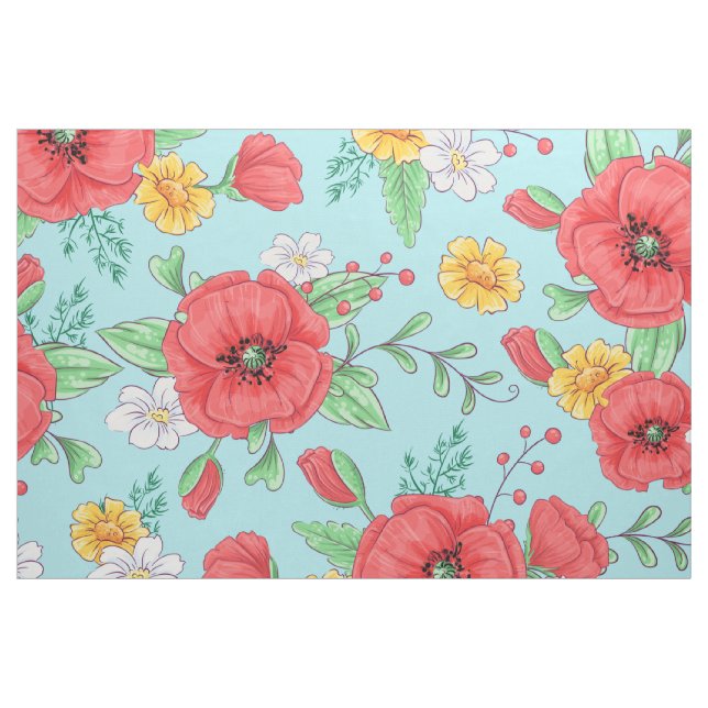 Rote Mohnblüten und gelbe Gänse Stoff (Fat Quarter (45,7 x 55,9 cm))