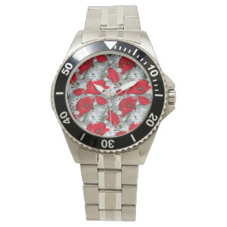 Rote Mohnblüten und weiße Gänse Armbanduhr