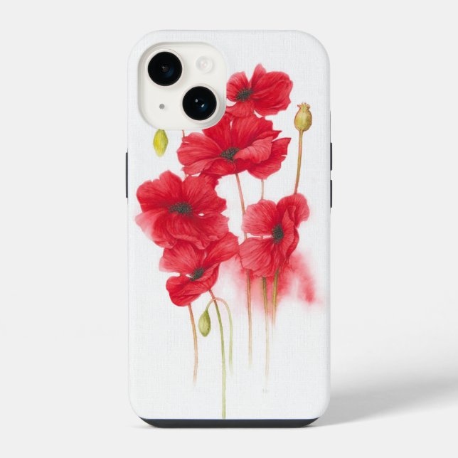 Rote Mohnmalerei auf Weiß  iPhone Hülle (Rückseite)