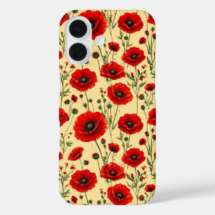 Rote Mohnmuster iPhone 16 Hülle