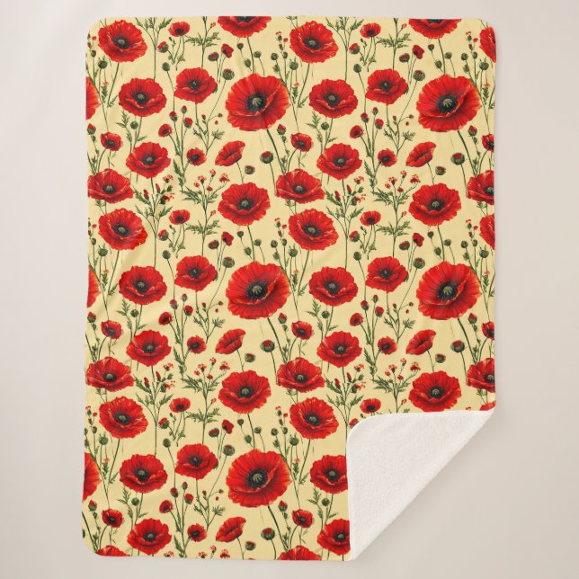 Rote Mohnmuster Sherpadecke (Vorderseite)