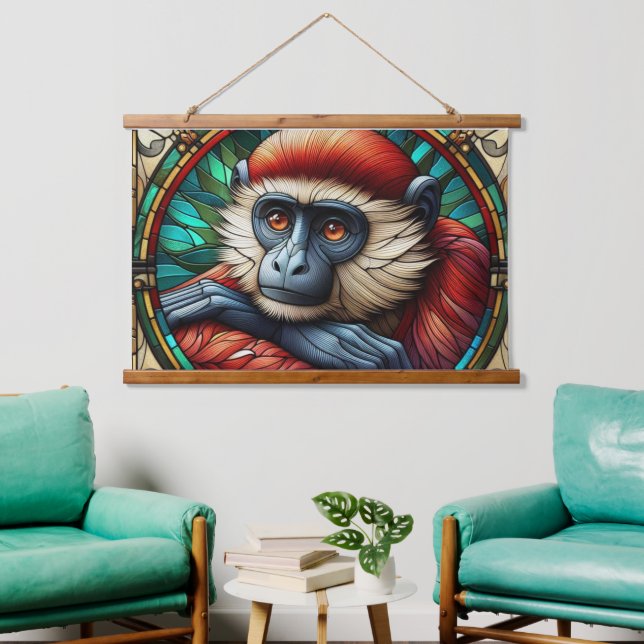 ROTE MONKEY WALL TAPESTRY WANDTEPPICH MIT HOLZRAHMEN (Wohnzimmer)
