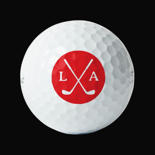 Rote Monogram Golfer Initialen und Clubs Golfball