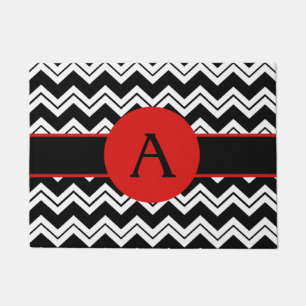 Rote Monogramm Initial Schwarz-weißes Zickzack Zig Fußmatte