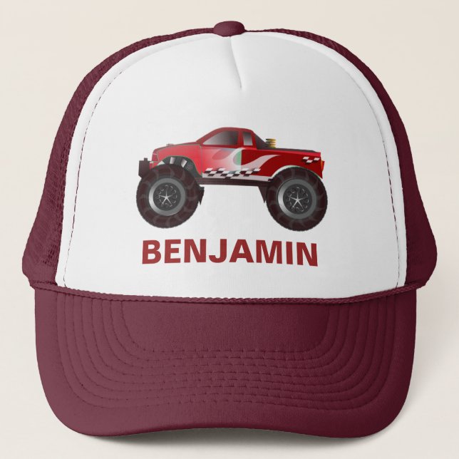 Rote Monster-LKW-Kinder Truckerkappe (Vorderseite)