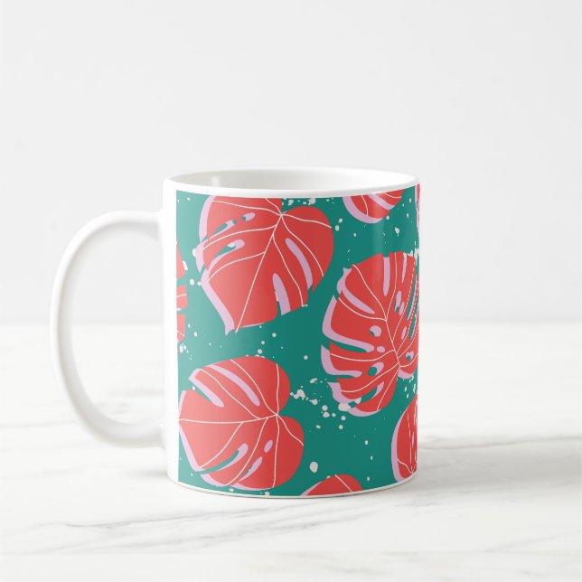Rote Monstera: tropisches Muster Kaffeetasse (Links)