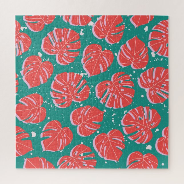 Rote Monstera: tropisches Muster Puzzle (Vertikal)