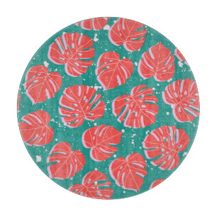 Rote Monstera: tropisches Muster Schneidebrett