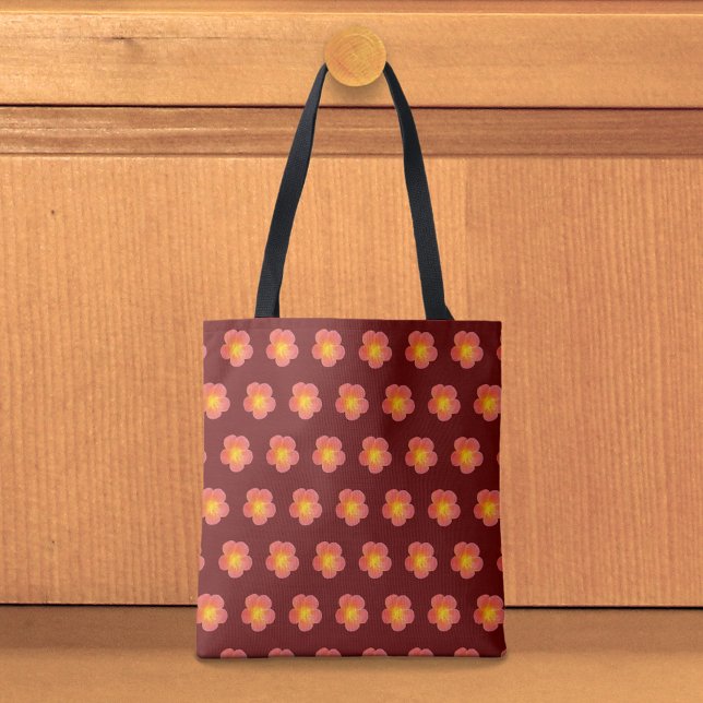 Rote Moosrosen-Tasche mit nahtlosem Muster (Tote bag with seamless pattern of a red moss rose)