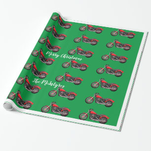 Rote Motorräder für grünes Weihnachtswrapping Geschenkpapier