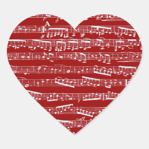 Rote Musiknoten Herz-Aufkleber