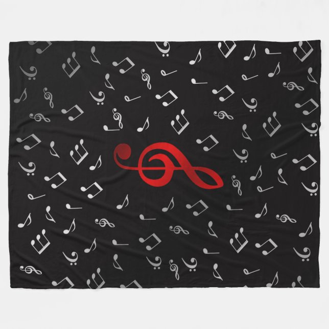Rote Musiknoten und Silberschwarz Fleecedecke (Vorderseite (Horizontal))