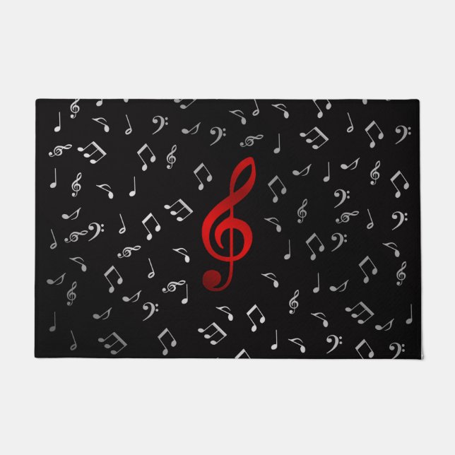 Rote Musiknoten und Silberschwarz Fußmatte (Vorderseite)