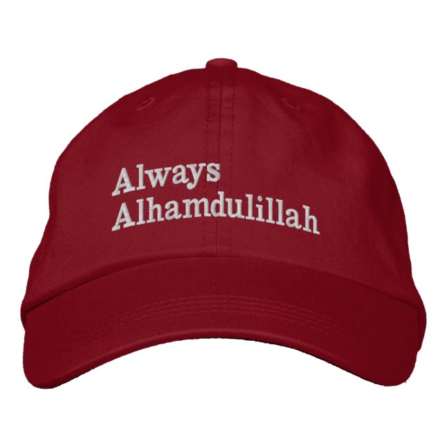Rote Mütze "Always Alhamdulillah" Bestickte Baseballkappe (Vorderseite)