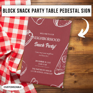 Rote Nachbarschaft Spaß Block Essen Snack Party Sockelschild