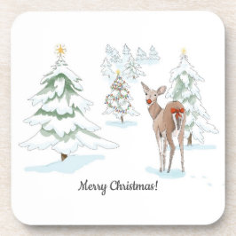 Rote Nase Deer im Snowy Wood Holiday Getränkeuntersetzer