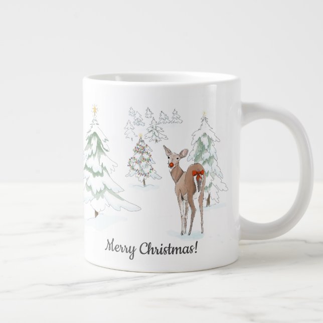 Rote Nase Deer im Snowy Wood Holiday Jumbo-Tasse (Rechts)