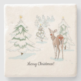 Rote Nase Deer im Snowy Wood Holiday Steinuntersetzer